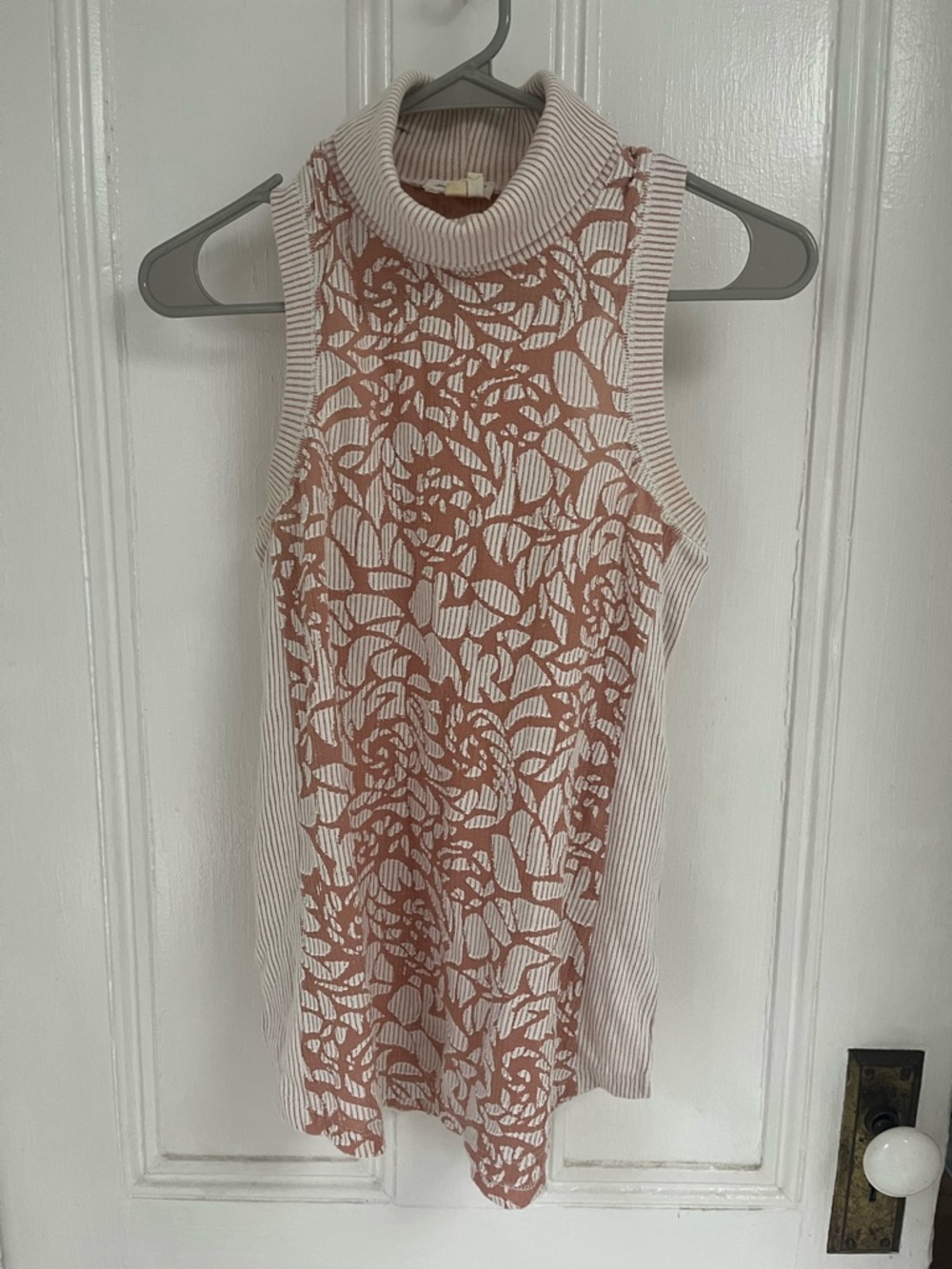 Anthro Meadow Rue Pink & Cream Floral Mock Neck Tank